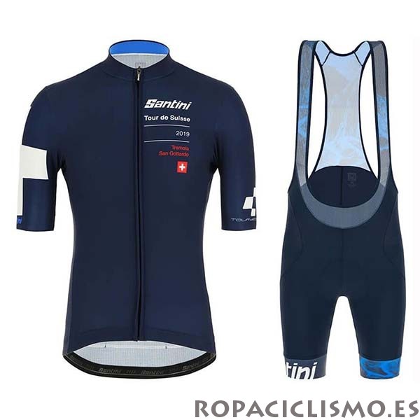 2020 Maillot Tour de Suisse Tirantes Mangas Cortas 2019 Apagado Azul Blanco